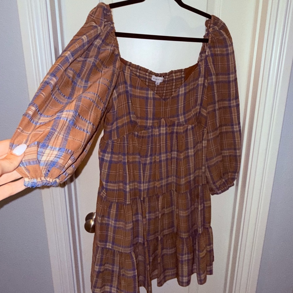 Gianni Bini Plaid Brown and Blue Dress— Bought from Dillards - Picture 6 of 9